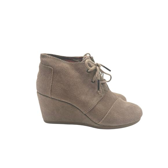 Toms Womens Beige Suede Desert Wedge Lace Up Ankle Booties Sz 7 - Picture 1 of 11